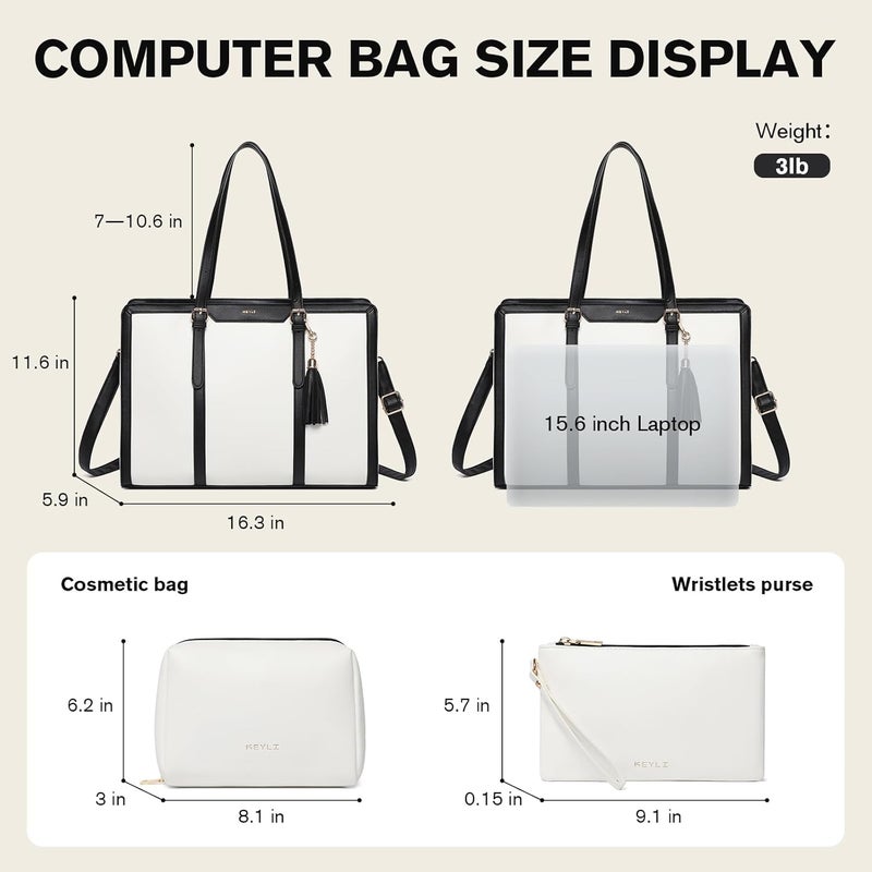 Keyli 4pc Sets Laptop Bag for Women Large Leather Laptop Briefcase with USB Charging Port Computer Shoulder tote Bags Purse - Image 2